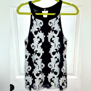 INC, XL, sleeveless, beautiful top with white and embroidery over black fabric